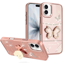 For iPhone 17 Case w/ 3D Butterfly Bling Charm and Stand Cover + Tempered Glass