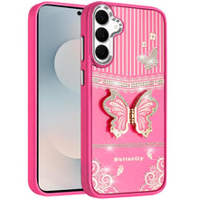 For Samsung S25 FE Case 3D Butterfly Bling Charm Stand Cover + Tempered Glass