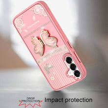 For Samsung S26 6.3" 3D Butterfly Bling Charm Stand Phone Cover + Tempered Glass