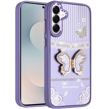 For Samsung S26 6.3" 3D Butterfly Bling Charm Stand Phone Cover + Tempered Glass