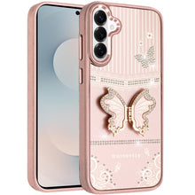 For Samsung S26 6.3" 3D Butterfly Bling Charm Stand Phone Cover + Tempered Glass