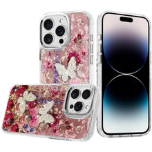For iPhone 14 PRO MAX 6.7 in.Case Epoxy Glitter with 3D Beaded Butterflies Cover