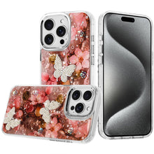 For iPhone 15 Pro Max Case Epoxy Glitter 3D Beaded Butterflies +2 Tempered Glass