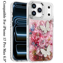 For iPhone 17 Pro Max Case Epoxy Glitter 3D Beaded Butterflies + Tempered Glass