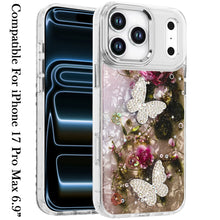 For iPhone 17 Pro Max Case Epoxy Glitter 3D Beaded Butterflies + Tempered Glass