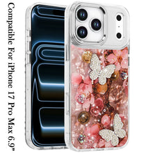 For iPhone 17 Pro Max Case Epoxy Glitter 3D Beaded Butterflies + Tempered Glass