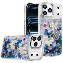 For iPhone 17 PRO Case Epoxy Glitter with 3D Beaded Butterflies + Tempered Glass