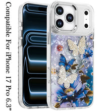 For iPhone 17 PRO Case Epoxy Glitter with 3D Beaded Butterflies + Tempered Glass