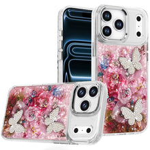 For iPhone 17 PRO Case Epoxy Glitter with 3D Beaded Butterflies + Tempered Glass