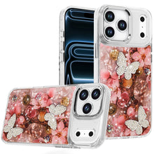 For iPhone 17 PRO Case Epoxy Glitter with 3D Beaded Butterflies + Tempered Glass