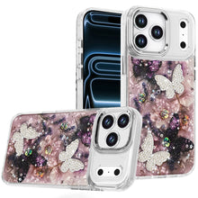 For iPhone 17 PRO Case Epoxy Glitter with 3D Beaded Butterflies + Tempered Glass