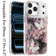 For iPhone 17 PRO Case Epoxy Glitter with 3D Beaded Butterflies + Tempered Glass