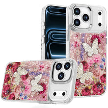 For iPhone 17 PRO Case Epoxy Glitter with 3D Beaded Butterflies + Tempered Glass