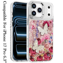 For iPhone 17 PRO Case Epoxy Glitter with 3D Beaded Butterflies + Tempered Glass