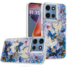 For Moto G 2025 Case Epoxy Glitter w/ 3D Beaded Butterflies + Tempered Glass