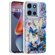 For Moto G 2025 Case Epoxy Glitter w/ 3D Beaded Butterflies + Tempered Glass