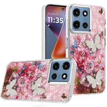 For Moto G 2025 Case Epoxy Glitter w/ 3D Beaded Butterflies + Tempered Glass