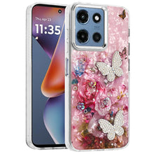 For Moto G 2025 Case Epoxy Glitter w/ 3D Beaded Butterflies + Tempered Glass