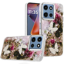 For Moto G 2025 Case Epoxy Glitter w/ 3D Beaded Butterflies + Tempered Glass