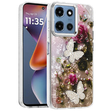 For Moto G 2025 Case Epoxy Glitter w/ 3D Beaded Butterflies + Tempered Glass