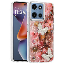 For Moto G 2025 Case Epoxy Glitter w/ 3D Beaded Butterflies + Tempered Glass