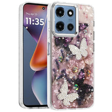 For Moto G 2025 Case Epoxy Glitter w/ 3D Beaded Butterflies + Tempered Glass
