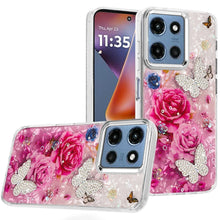 For Moto G 2025 Case Epoxy Glitter w/ 3D Beaded Butterflies + Tempered Glass