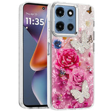 For Moto G 2025 Case Epoxy Glitter w/ 3D Beaded Butterflies + Tempered Glass