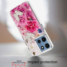 For Moto G 2025 Case Epoxy Glitter w/ 3D Beaded Butterflies + Tempered Glass