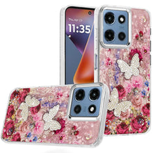 For Moto G 2025 Case Epoxy Glitter w/ 3D Beaded Butterflies + Tempered Glass