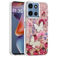 For Moto G 2025 Case Epoxy Glitter w/ 3D Beaded Butterflies + Tempered Glass