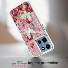 For Moto G 2025 Case Epoxy Glitter w/ 3D Beaded Butterflies + Tempered Glass