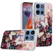 For Moto G 2025 Case Epoxy Glitter w/ 3D Beaded Butterflies + Tempered Glass