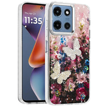 For Moto G 2025 Case Epoxy Glitter w/ 3D Beaded Butterflies + Tempered Glass