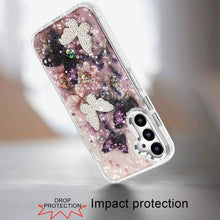 For Samsung A16 5G Case Epoxy Glitter w/ 3D Beaded Butterflies + Tempered Glass