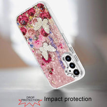 For Samsung A16 5G Case Epoxy Glitter w/ 3D Beaded Butterflies + Tempered Glass
