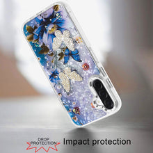 For Samsung A17 5G Case Epoxy Glitter w/ 3D Beaded Butterflies + Tempered Glass