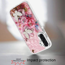For Samsung A17 5G Case Epoxy Glitter w/ 3D Beaded Butterflies + Tempered Glass