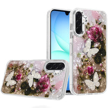 For Samsung A17 5G Case Epoxy Glitter w/ 3D Beaded Butterflies + Tempered Glass