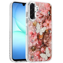 For Samsung A17 5G Case Epoxy Glitter w/ 3D Beaded Butterflies + Tempered Glass