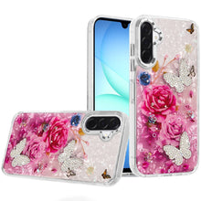 For Samsung A17 5G Case Epoxy Glitter w/ 3D Beaded Butterflies + Tempered Glass