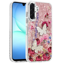 For Samsung A17 5G Case Epoxy Glitter w/ 3D Beaded Butterflies + Tempered Glass