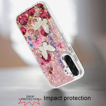 For Samsung A17 5G Case Epoxy Glitter w/ 3D Beaded Butterflies + Tempered Glass