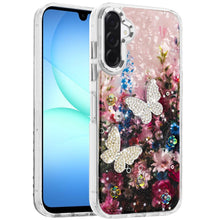 For Samsung A17 5G Case Epoxy Glitter w/ 3D Beaded Butterflies + Tempered Glass