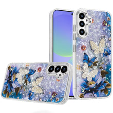 For Samsung A36 Case Epoxy Glitter with 3D Beaded Butterflies + Tempered Glass