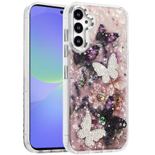 For Samsung A36 Case Epoxy Glitter with 3D Beaded Butterflies + Tempered Glass