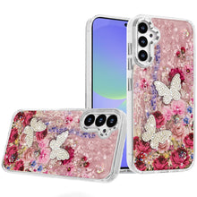 For Samsung A36 Case Epoxy Glitter with 3D Beaded Butterflies + Tempered Glass