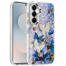 For Samsung S26+ Plus Case Epoxy Glitter 3D Beaded Butterflies + Tempered Glass