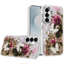 For Samsung S26+ Plus Case Epoxy Glitter 3D Beaded Butterflies + Tempered Glass