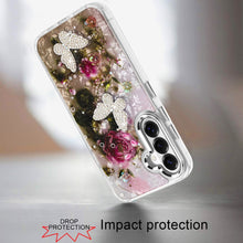 For Samsung S26+ Plus Case Epoxy Glitter 3D Beaded Butterflies + Tempered Glass